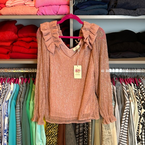 Entro pink with pink metallic threads long sleeve blouse size S NWT - Picture 1 of 3